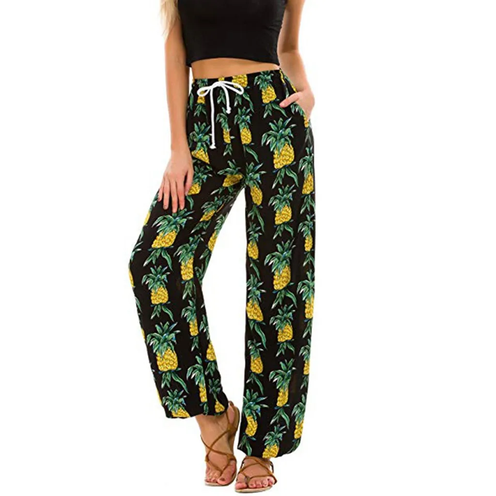 

Womens Mid Waist Casual Floral Print Boho Pants Harem Pants Jogger Pants