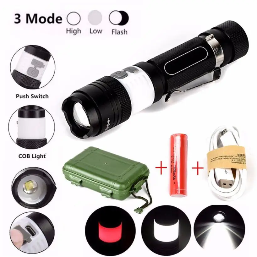 12000lm XML T6 LED Zoom фонарик для занятий спортом 18650 USB перезаряжаемая велосипедная