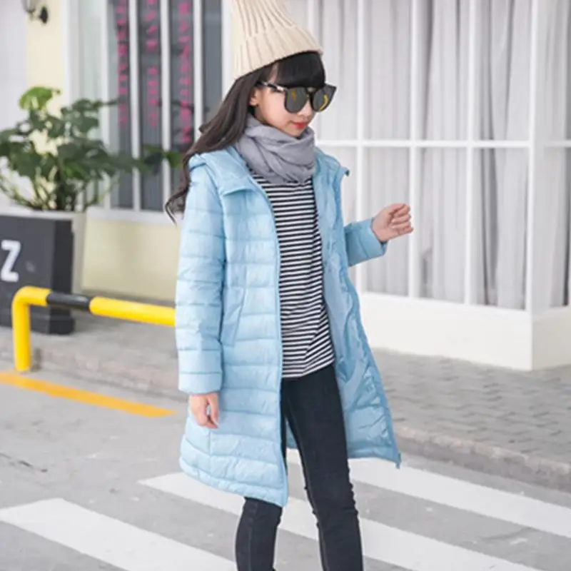 Зимняя пуховая Jackets5 14Y для девочек длинная Детская куртка с капюшоном теплая