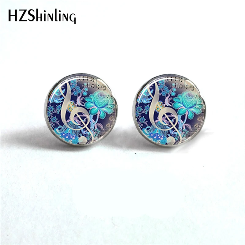 Женские серьги гвоздики в виде скрипичного ключа|music note stud earrings|stud earringsglass dome earrings