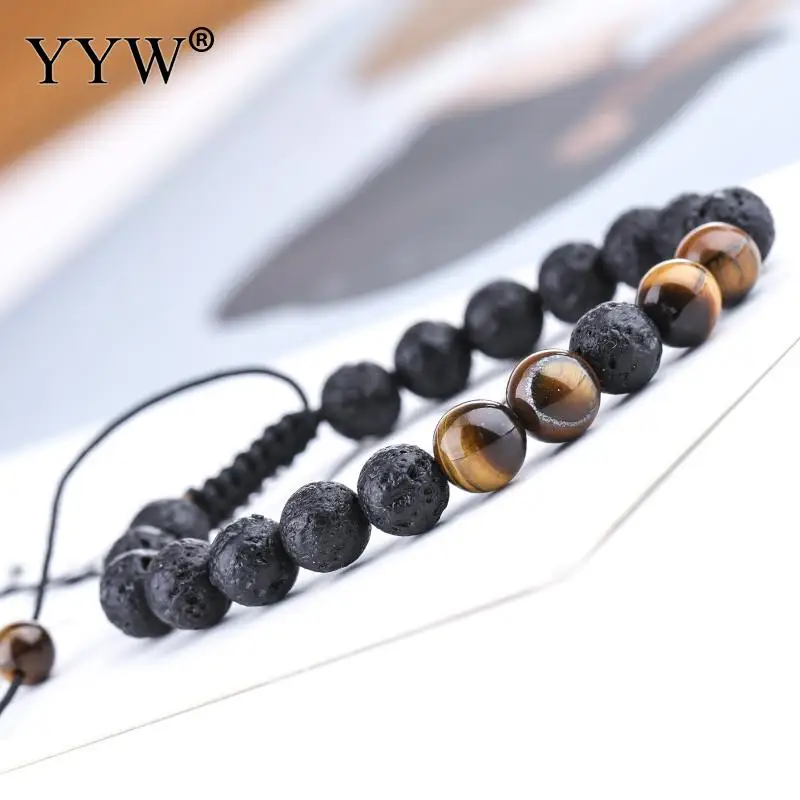 Регулируемый камень браслет для женщин Lava натуральные браслеты с тигровым