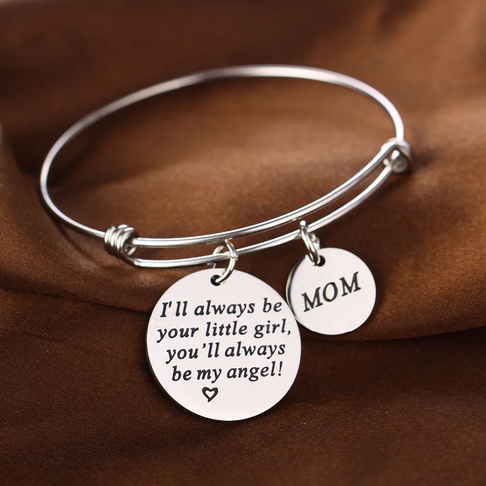 Family Mom Bangle I'll Always Be Your Little Girl You'll My Angle Stainless Steel Bracelet Women Mothers Jewelry Gifts | Украшения