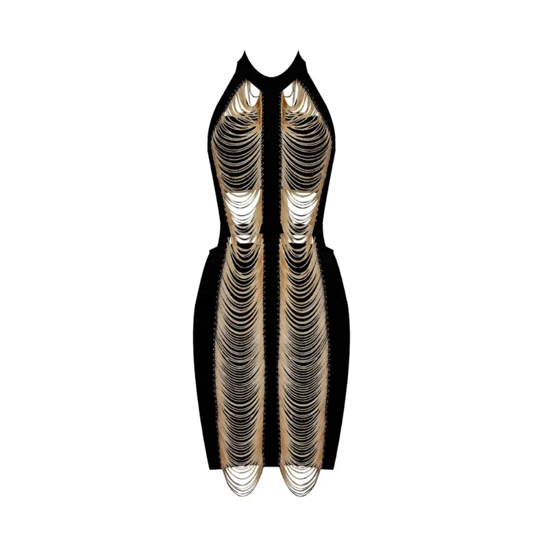 2018New Бандажное платье Vestidos Verano летнее платье с цепочкой, сексуальный короткий держатель, облегающее Клубное платье, вечерние платья без рукавов с открытой спиной