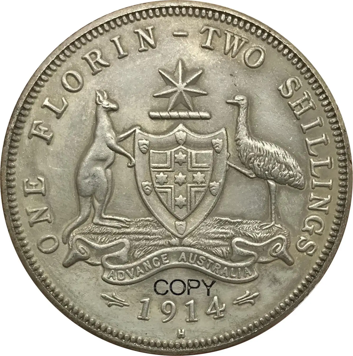 

Австралийский Джордж V 1914 H первый год 1 Флорин два шиллинга покрытые серебром копия монет