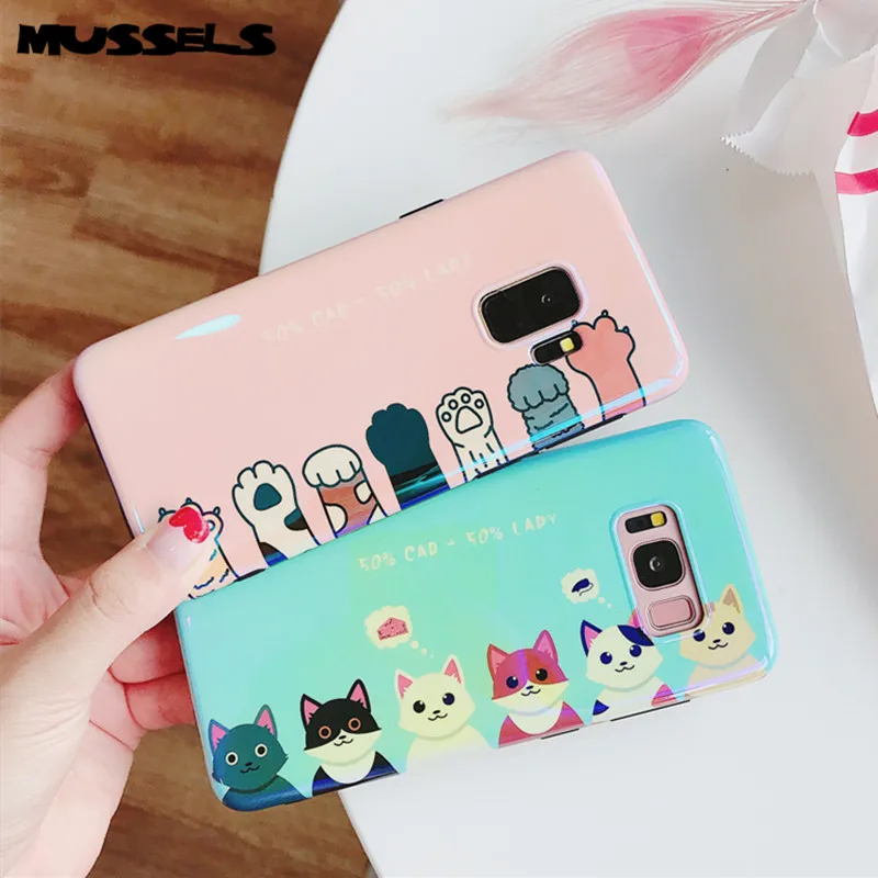 MUSSEL Blu-ray Phone Case For Samsung Galaxy S10 Plus S10e S8 S9 Note 8 9 S7edge Coque Cute Cat Bear Paw Cover |