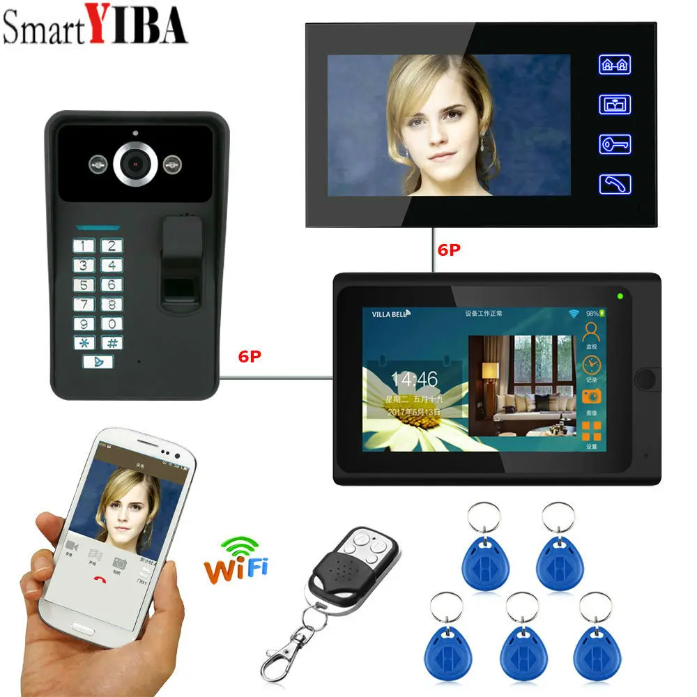 SmartYIBA 7 &quot2 белых монитора проводной/беспроводной Wifi видео дверной звонок Домофон