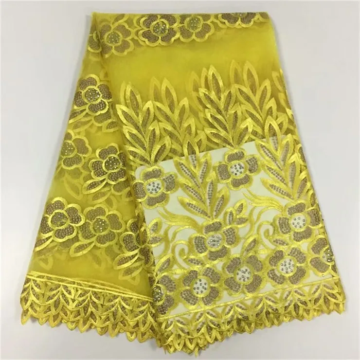 Hot sale embroidery stone lace fabric fushia yellow african with 5 yards royalbule net yf1023 | Дом и сад