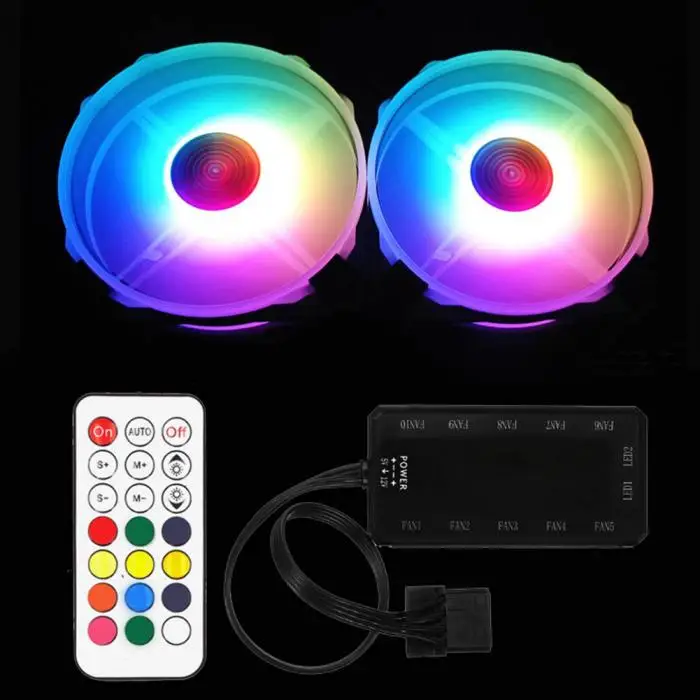 Радужные огни RGB регулируемый цветной вентилятор охлаждения 120 мм светодиодный ПК компьютер бесшумный чехол контроллер вентилятора DJA99