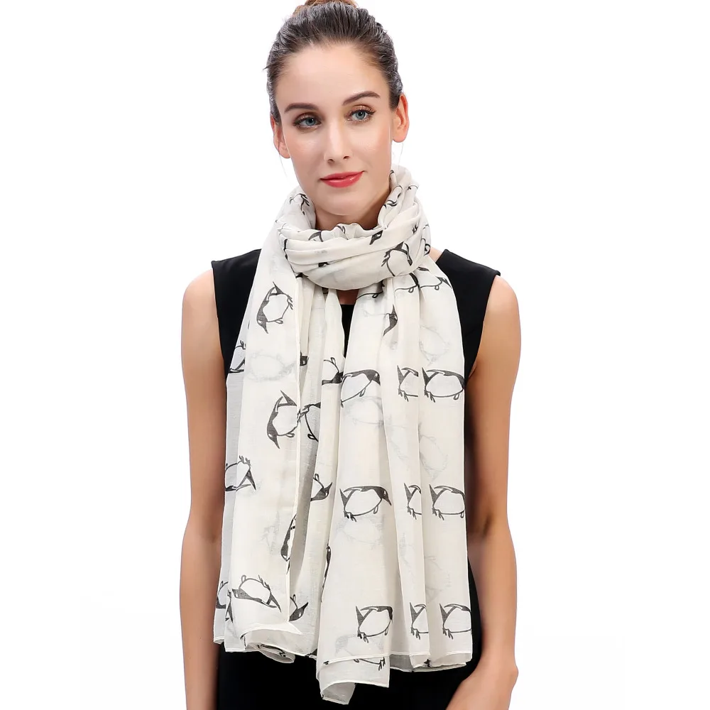 Женский мягкий легкий шарф-шаль с принтом пингвина |