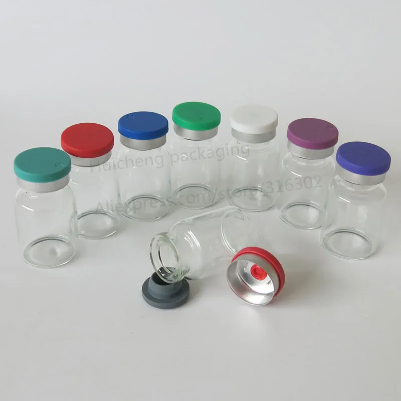 Vial de vidrio de inyección transparente, envases de vidrio para medicina líquida, 10ML, con tapa de aluminio de plástico central, 10CC, 2540