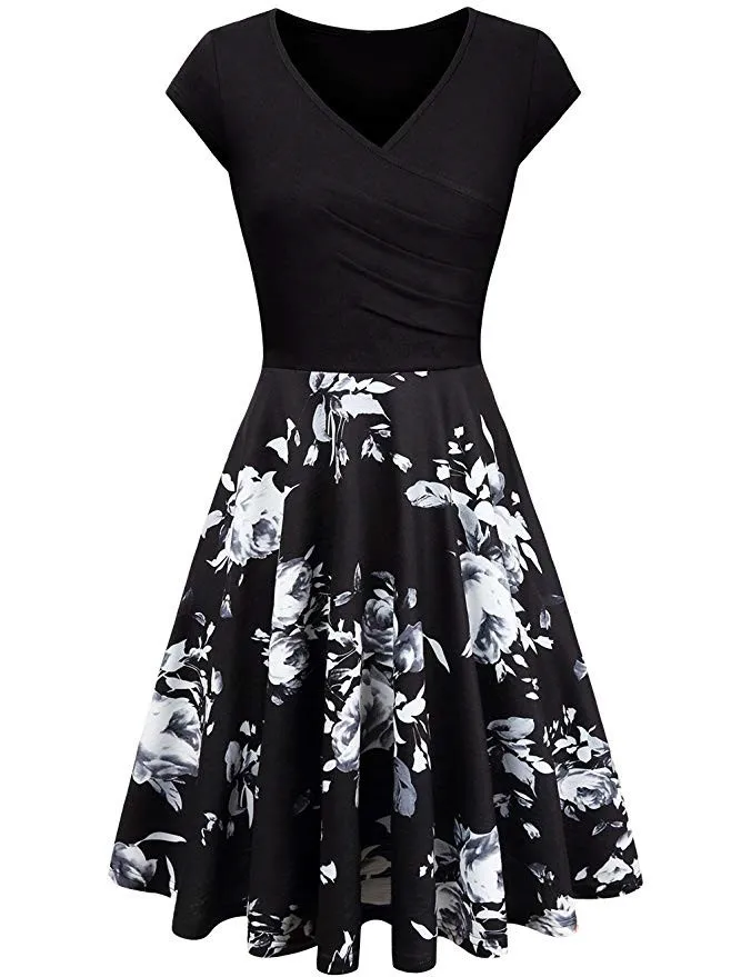 S-3XL Plus Size Summer Women Dresses Female Floral Print 50S 60S Vintage Rockabilly Dress Casual Dot A-Line Retro Dress Vestidos