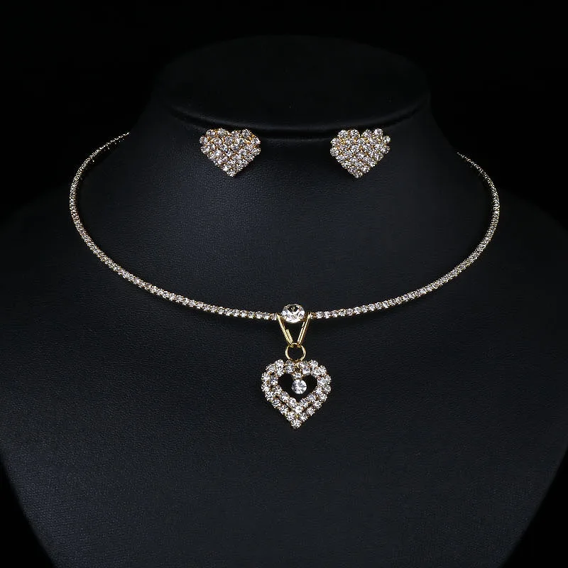 TREAZY Bridal Wedding Jewelry Set Rhinestone Crystal Heart Pendant Choker Necklace Earrings for Women African | Украшения и