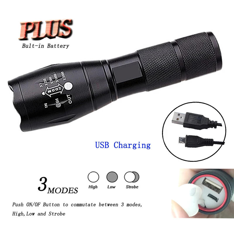 z20Litwod 2017 USB Flashlight XM-L2 T6 Tactical Torch Zoomable Powerful Light Lamp camping Lighting For Charger | Лампы и освещение