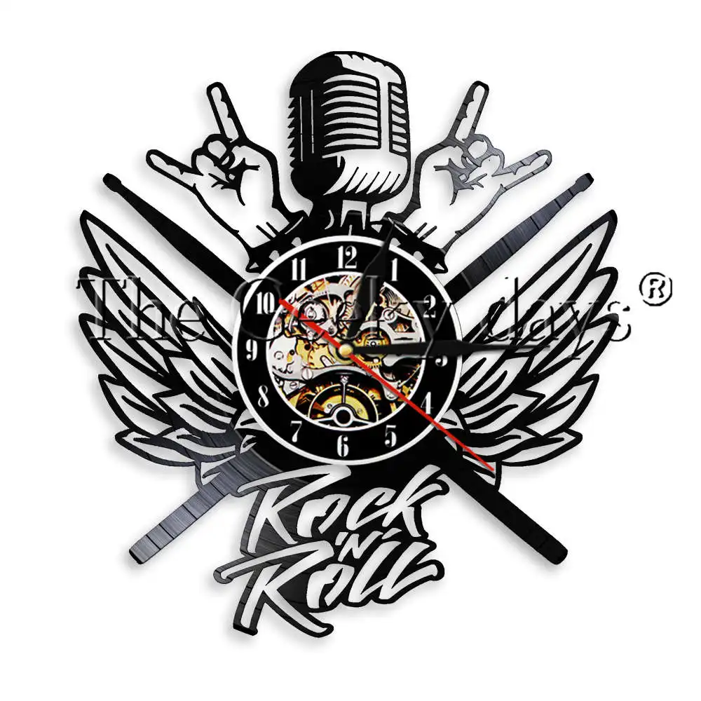 Рок микрофон Heavy Metal музыка виниловых пластинок настенные часы с светодиодный