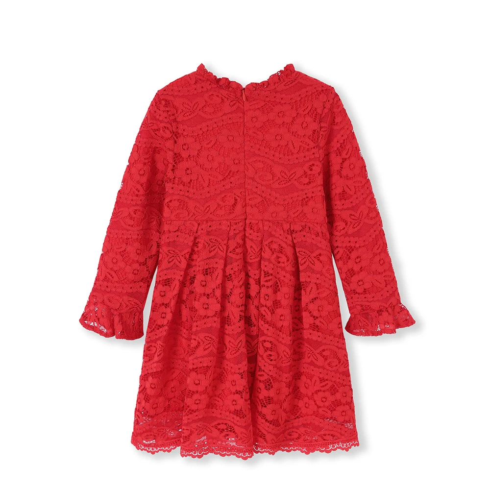Кружевное платье с длинным рукавом для девочек до колена |
