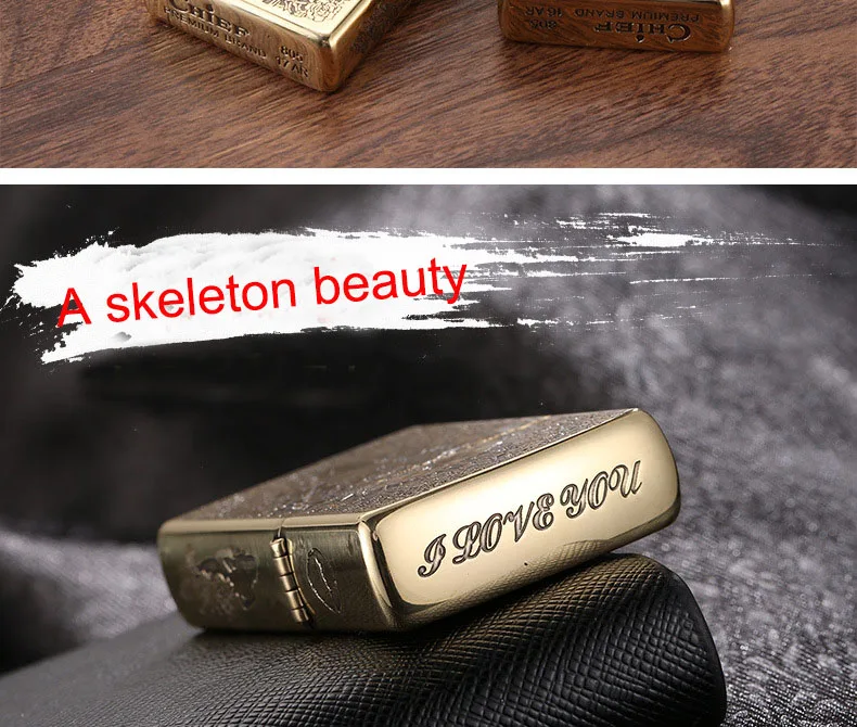 CHIEF keleton beauty новая гравировка; шлифовальное колесо керосиновая машина медная ракушка зажигалка; подарочная упаковка