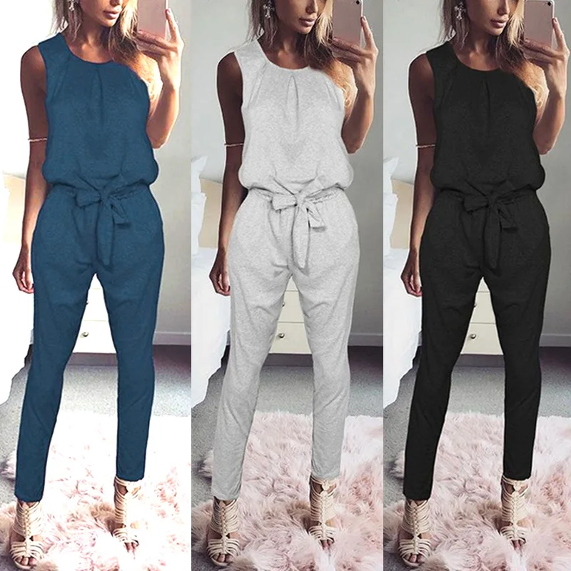 Новинка Женский бандажный комбинезон без рукавов вечерний длинные брюки