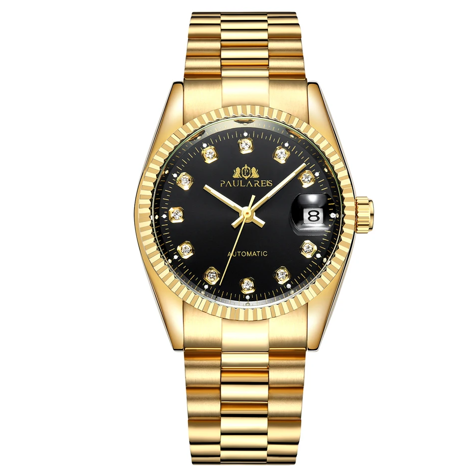 Gold Black Мужские автоматические механические часы из нержавеющей стали Datejust роскошный простой: золото, серебро 2 тона всего 36 мм часы с датой - Цвет: Gold Black