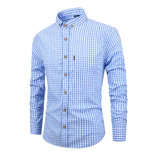 light blue DAVYDAISY Новое поступление Весенняя Высококачественная Мужская рубашка из хлопка с длинным рукавом модная повседневная приталенная Мужская рубашка DS282 - Цвет: light blue