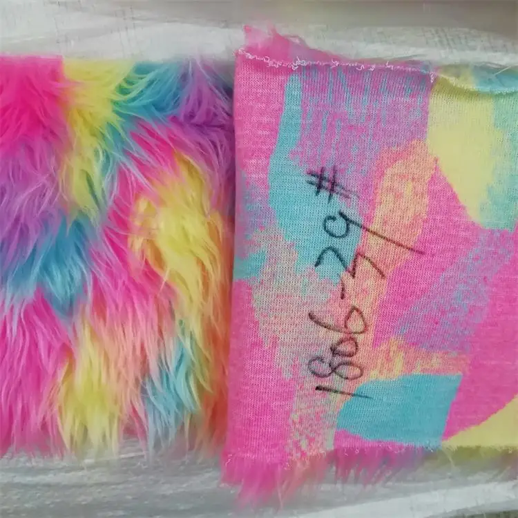 Искусственный мех многоцветная жаккардовая плюшевая ткань радужные флисовые