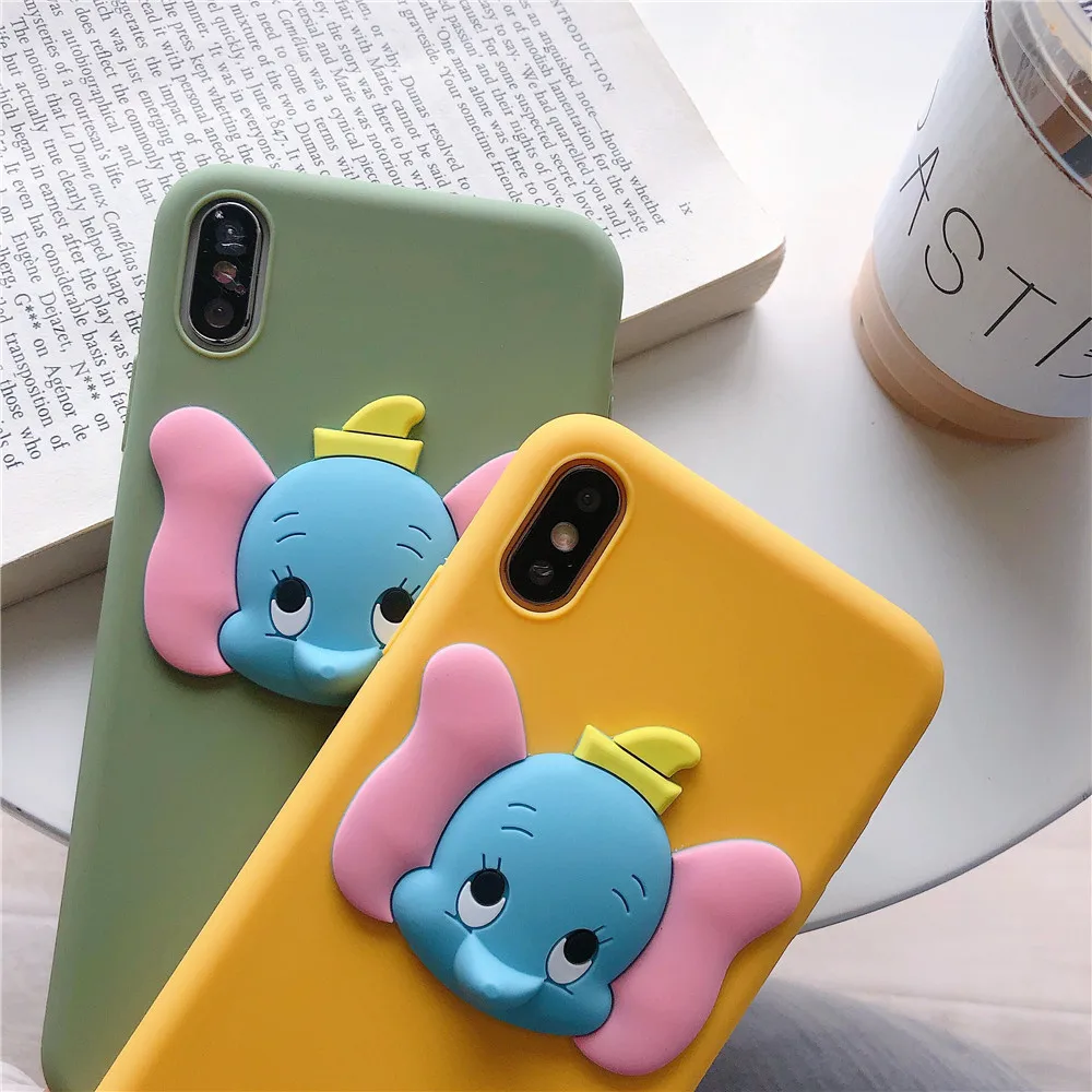 Dumbo 3D Silicone doll Phone Case For Apple iPhone X XS Max Xr 7 8 6 6s Plus Cartoon Flying elephant baby Candy TPU Cover |