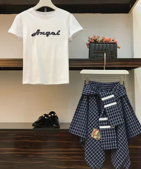 Летний комплект из двух предметов женские хлопчатобумажные вышитые буквы белая