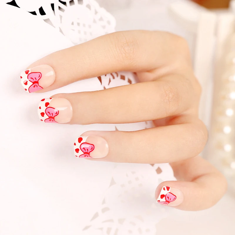 Новые Накладные ногти с розовой бабочкой милые французские акриловые