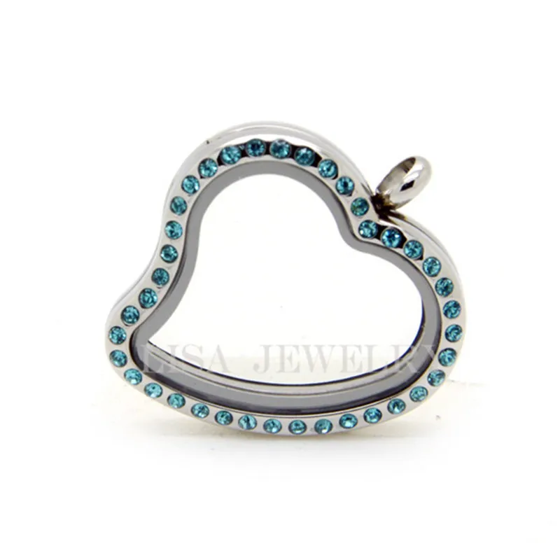 30 мм изогнутое зеркало сердечко серебряного цвета с украшением в виде синих