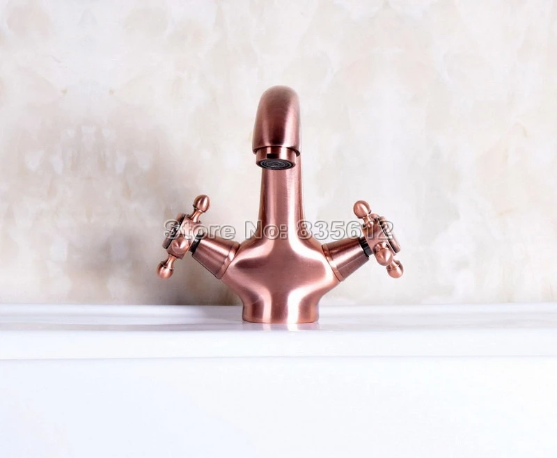 Античная красная медь с двумя ручками Смеситель для ванной комнаты/сосуд