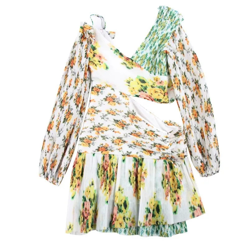 Женское открытое пляжное платье с цветочным принтом сексуальное Каскадное