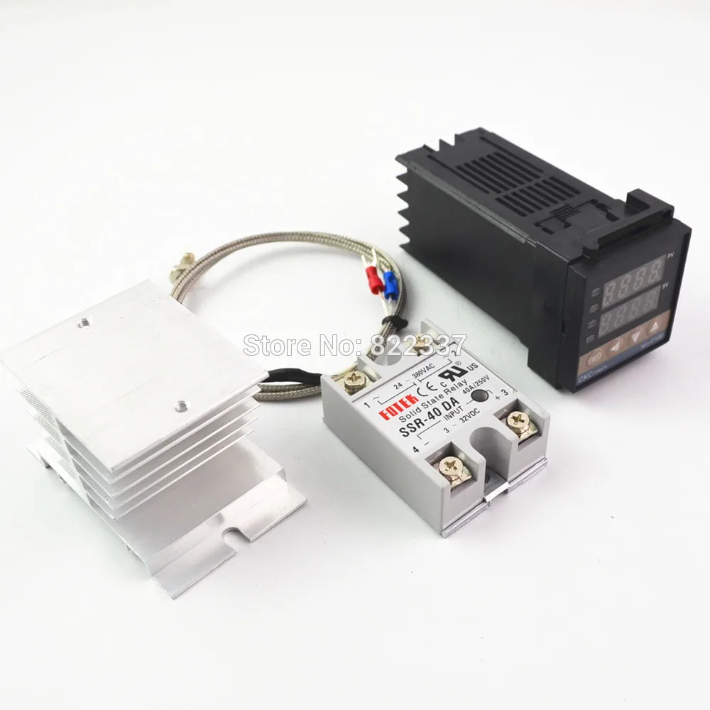 A Цифровой контроллер температуры 100-240VAC PID REX-C100+ max.40A SSR+ K термопара, PID контроллер комплект+ радиатор - Цвет: A