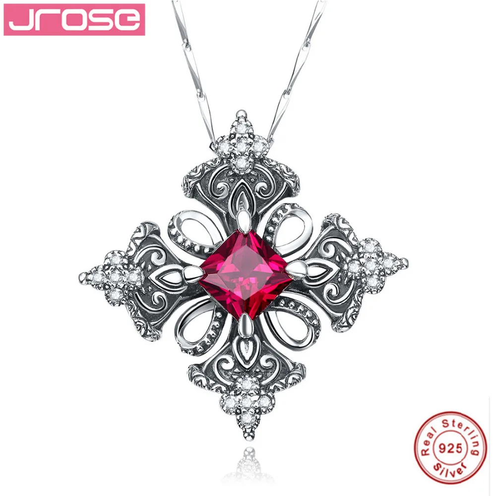 Jrose Горячие Для женщин крест Дизайн Принцесса Cut красный кулон cz 100% 925 Стерлинг