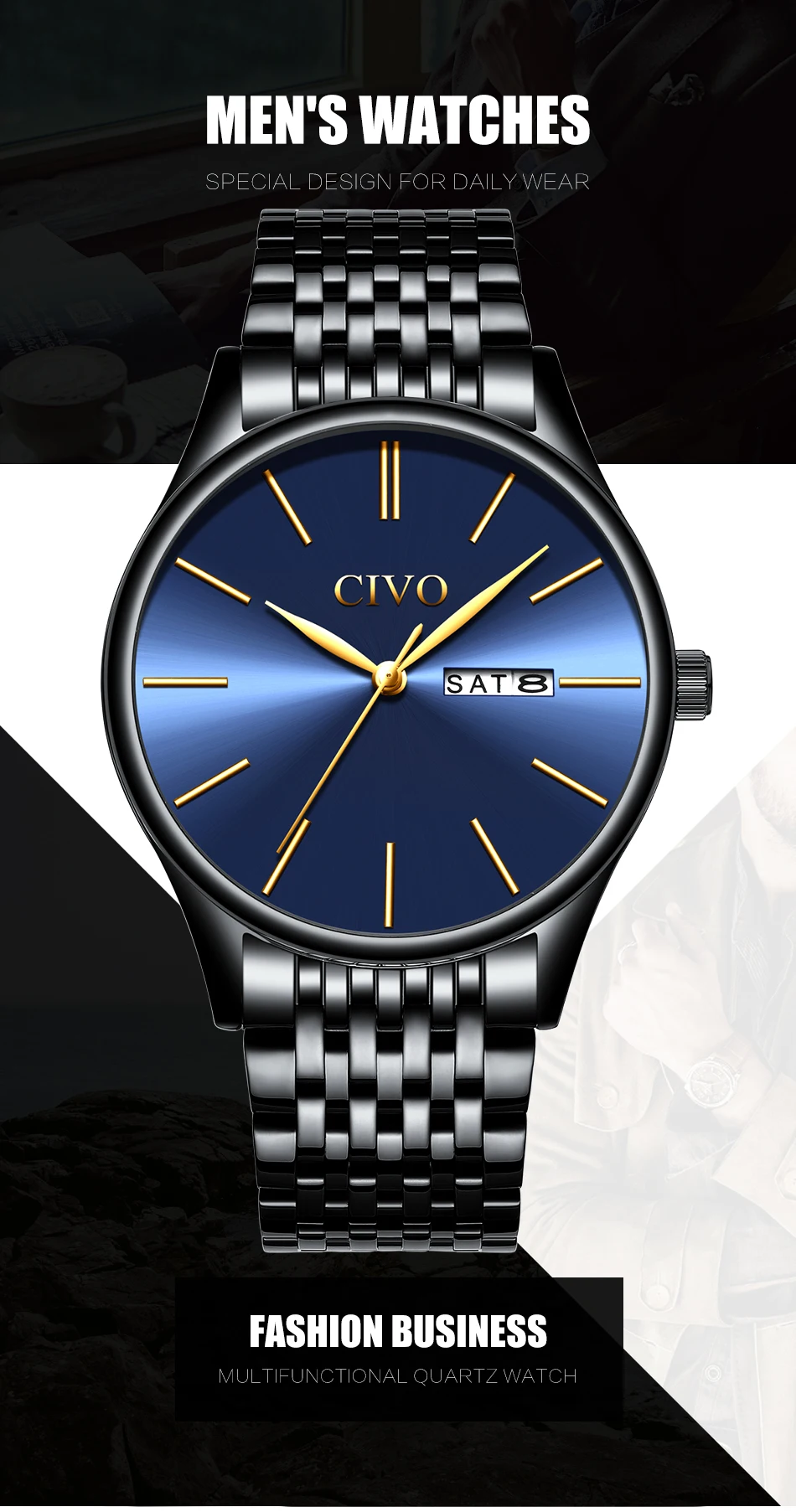 CIVO jam Tangan Pria лучшие Брендовые мужские часы кварцевые часы из нержавеющей стали водонепроницаемые хронограф спортивные мужские часы Relogio Masculino