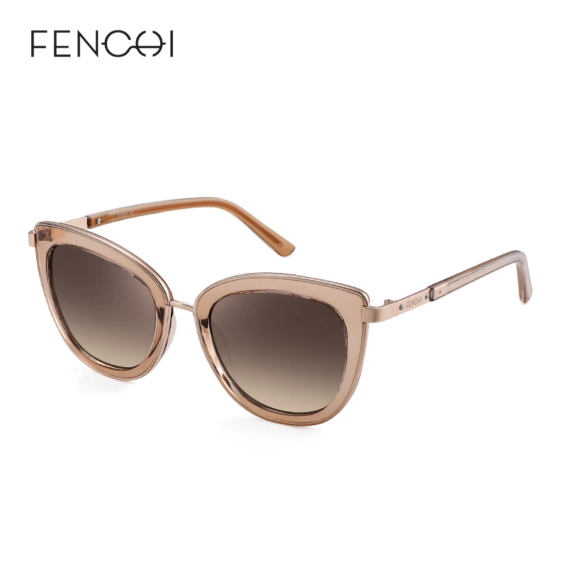 C3 crystal brown FENCHI, женские солнцезащитные очки, поляризационные, кошачий глаз, женские солнцезащитные очки, брендовые, дизайнерские, Ретро стиль, панк, oculos de sol feminino lunetes - Цвет линз: C3 crystal brown