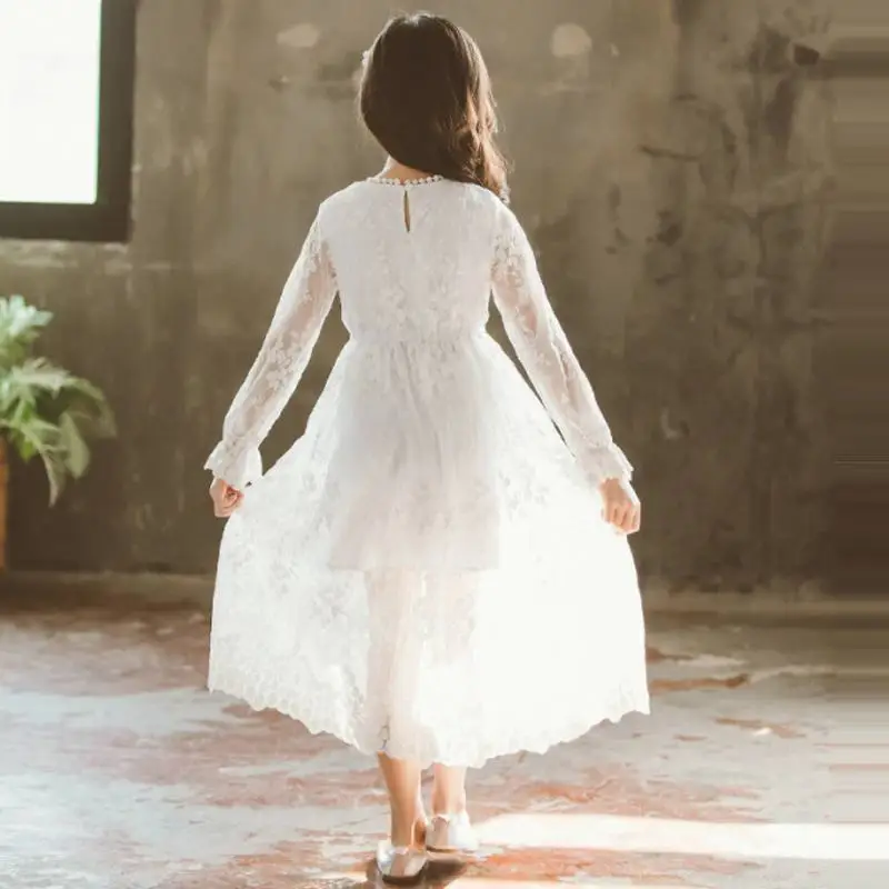 

2019 New Spring Autumn Teenage Girl White Lace Embroidery Princess Dress Kids Dresses For Girls Baby Girl Clothes Vestidos L264