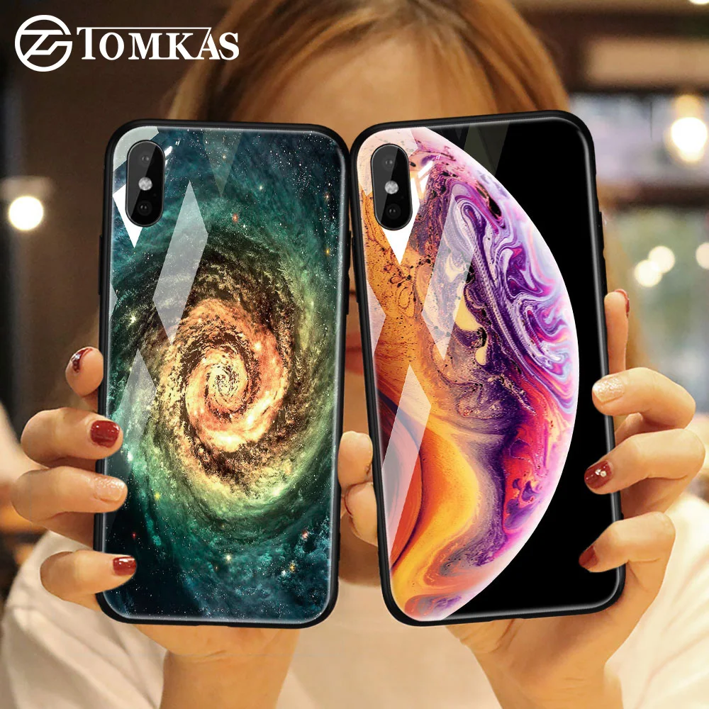 Корпус из закаленного стекла TOMKAS для iPhone XS Max XR, силиконовый чехол с изображением звёздного пространства, крышка для телефона X 10, роскошные чехлы TPU.