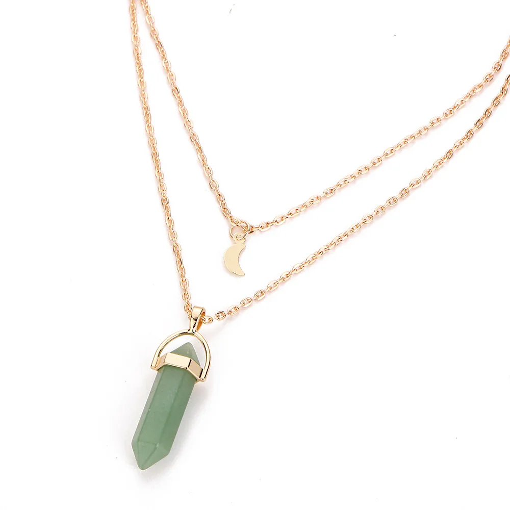 Hexagonal Column Natural Crystal Turquoises Glass Stone Pendant Necklace Leather Chains Choker For Women Gift | Украшения и