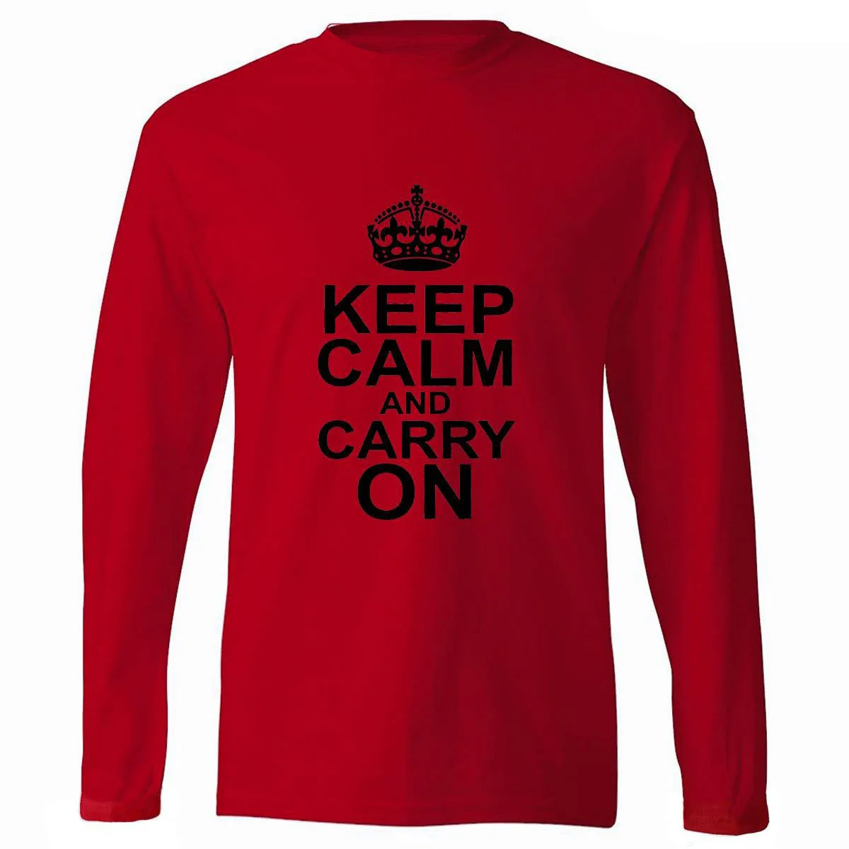 Мужская футболка с длинным рукавом Keep Calm And Carry On белая из 100% хлопка буквенным