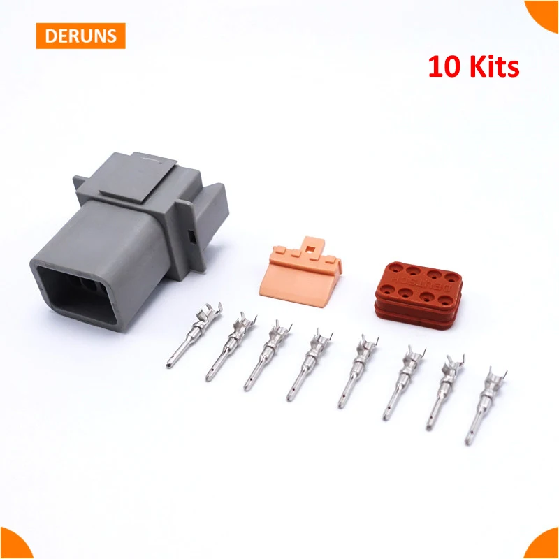 

10Kits Male 8 Pin/Way Deutsch Waterproof Sealed Automotive Connector Plug Sets DT04-8P