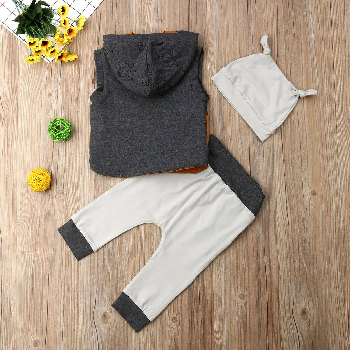 Повседневная одежда для маленьких мальчиков 3 шт. жилет с капюшоном без рукавов и