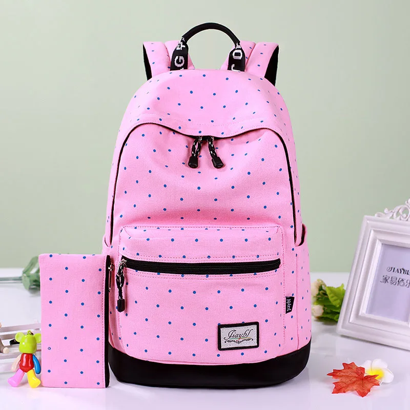 Классический Dot печати холст рюкзак Для женщин школьный Путешествия Рюкзаки для