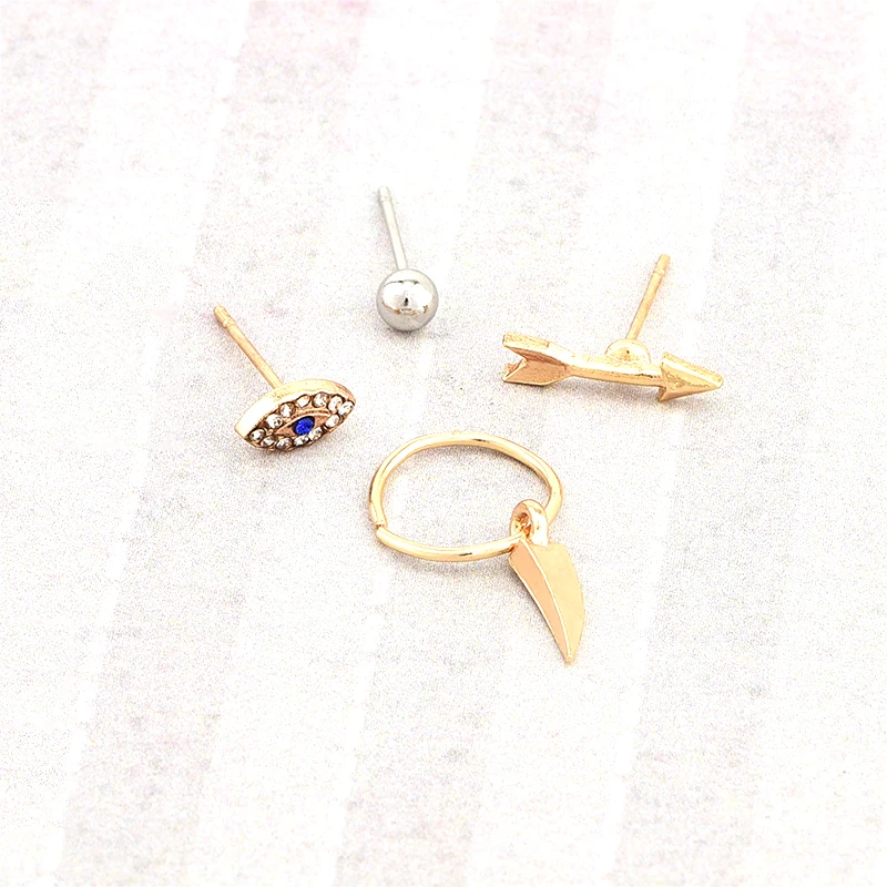 RONGBIN Punk Gold Color Crytal Eye Arrow Stud Earring Set for Women Tiny Geometric Studs Earrings Party Jewelry Oorbellen | Украшения и