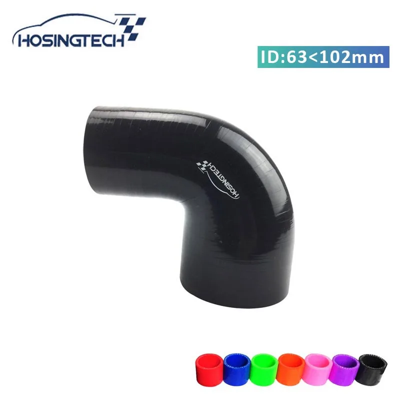 

HOSINGTECH- pure silicone brand quality 4" to 2.5"(102mm-63mm) black 90degree silicone elbow reducer turbo hose