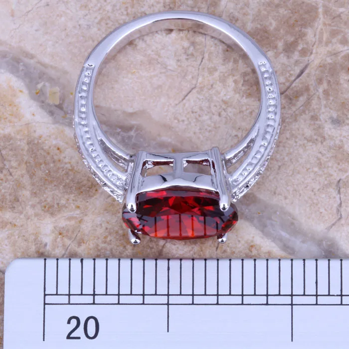 Светящееся овальное красное гранат белое CZ посеребренное модное кольцо Размер