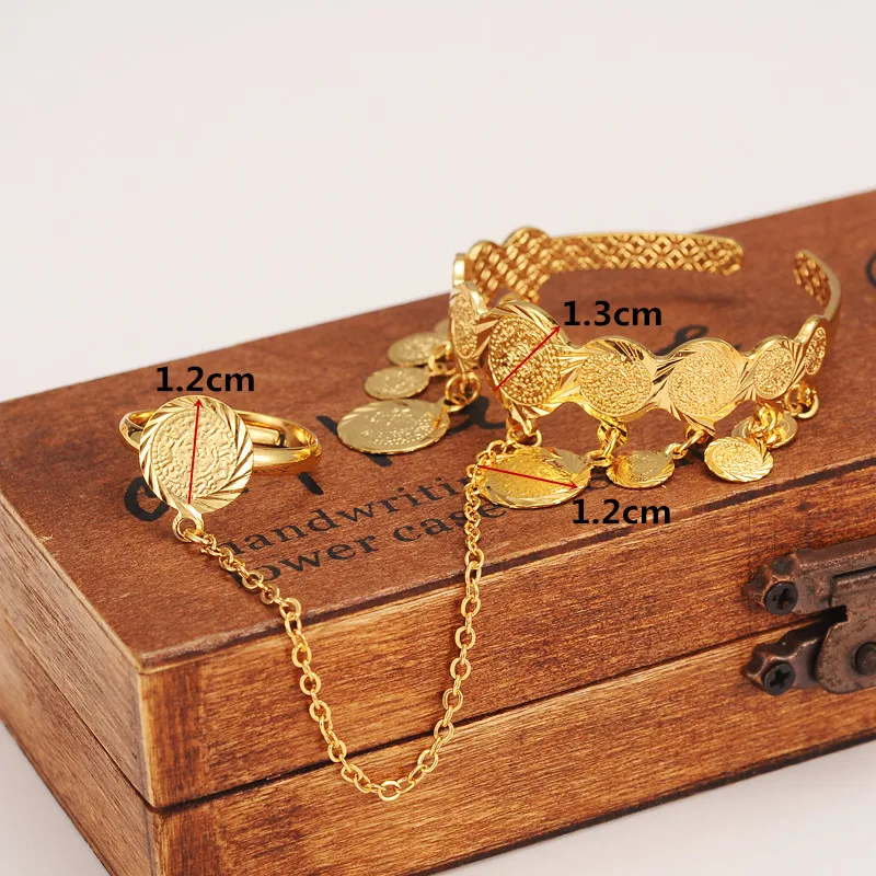 Дубай золотой штамп детская монета браслет детский с кольцом для детей