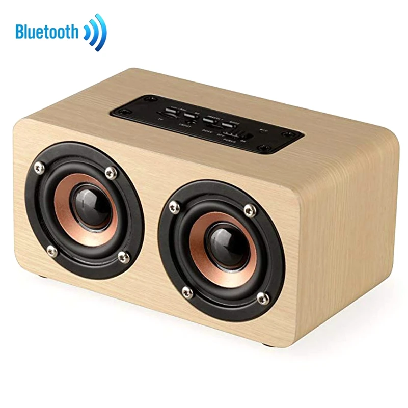 Портативный деревянный Bluetooth динамик с HIFI стерео звуком, 1500 мАч ручной работы ретро беспроводной громкий динамик с микрофоном двойной сабвуфер
