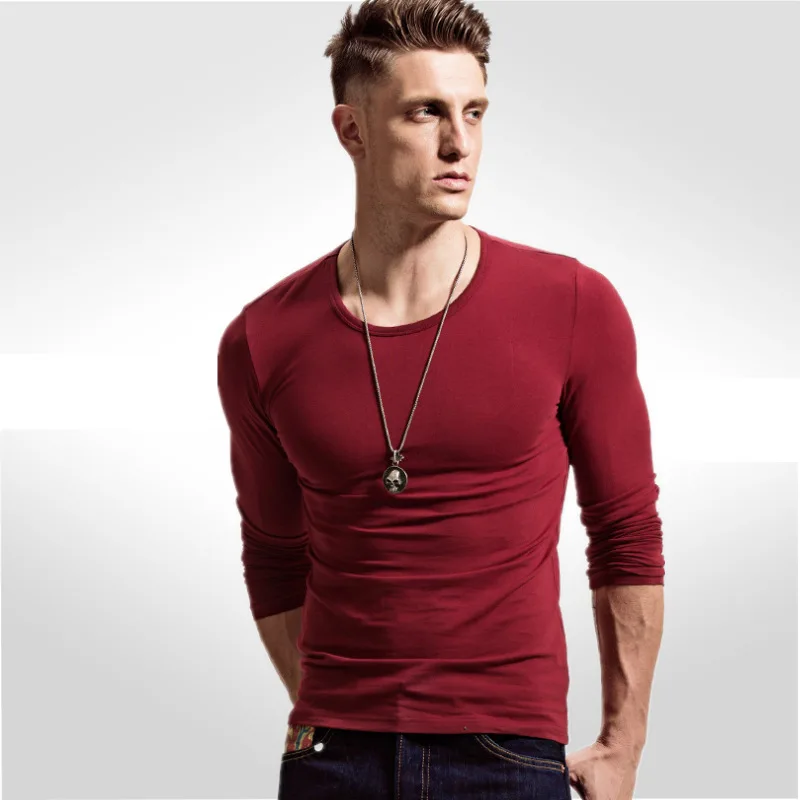 2020 растягивающаяся Мужская футболка vomint с круглым вырезом и длинными рукавами