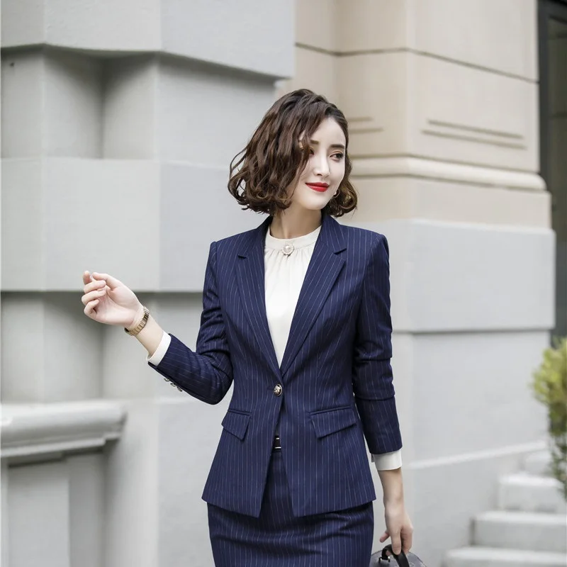Модный деловой блейзер в полоску стиле униформы с длинным рукавом пальто женская