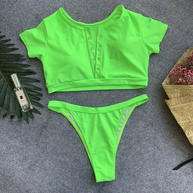 Купальник с подкладкой сексуальное женское бикини яркого цвета 2 шт. короткий