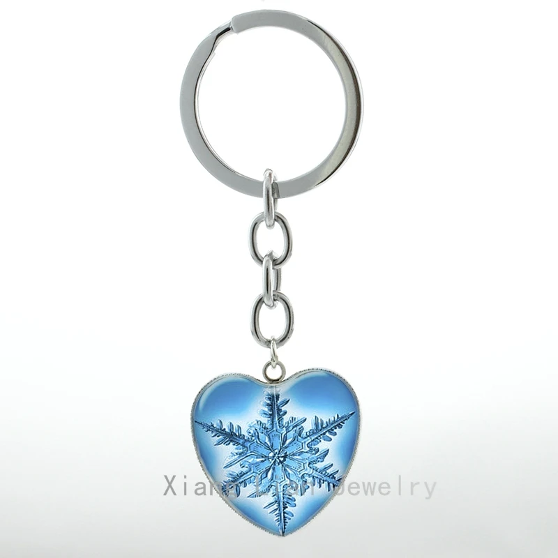 

New Pale blue ice crystal Snowflake picture keychain vintage winter Snowflake jewelry key chain ring Christmas New Year gift H61